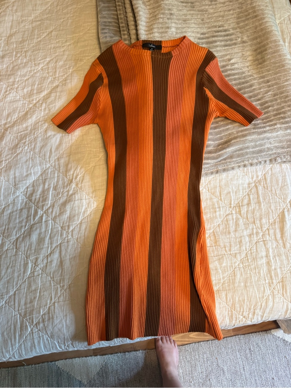 Lulu's Orange and Brown Striped Ribbed Mini Dress